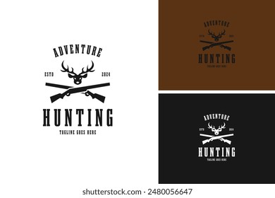 Deer head and riffle logo design vector illustration template idea