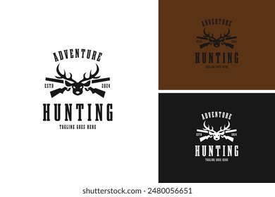 Deer head and riffle logo design vector illustration template idea