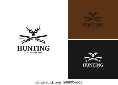 Deer head and riffle logo design vector illustration template idea