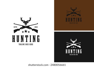 Deer head and riffle logo design vector illustration template idea