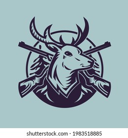 Hirschkopf mit Gewehren. Konzept der Jagd in einfarbigem Stil.