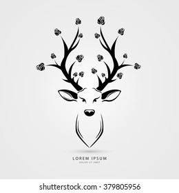 Deer head with roses- vector illustration. Creative style. Vector illustration