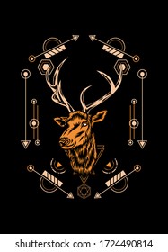 Deer head with sacred geometry pattern for t shirt design