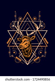 Deer head with sacred geometry pattern for t shirt design