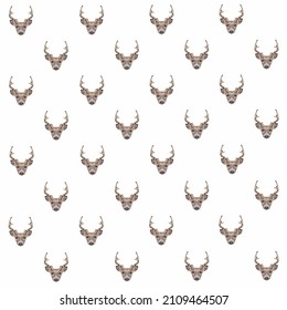 Deer head seamless pattern in low poly style. Repeating background vector for summer fabric, decoration, backdrop, textile, wallpaper and fashion design.