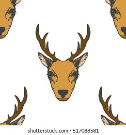 Deer head Seamless Pattern. Vector illustration.