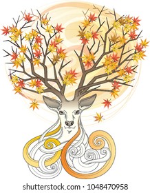 Deer head: Season change Vector illustration design for tattoo, bag, pillow cover, T-shirt, book design, poster and wall decoration.