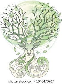 Deer head: Season change Vector illustration design for tattoo, bag, pillow cover, T-shirt, book design, poster and wall decoration.