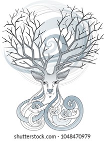Deer head: Season change Vector illustration design for tattoo, bag, pillow cover, T-shirt, book design, poster and wall decoration.