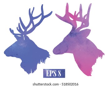 Deer head. A set of images. Deer with big horns.