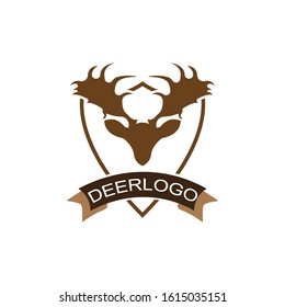 deer head and shield logo design vector