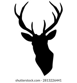 Deer head silhouette antler black vector element. Stag buck wild animal outline isolated on white background ideal for hunting club logo, vintage badge, and creative tshirt print