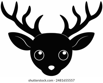 Deer head silhouette with antlers, art depicting a terrestrial animal