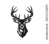 Deer Head Silhouette, Buck Head Vector, Deer Hunting Clipart, Black and White Deer, Antler Animal Illustration