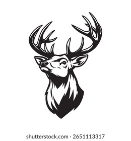 Deer Head Silhouette, Buck Head Vector, Deer Hunting Clipart, Black and White Deer, Antler Animal Illustration