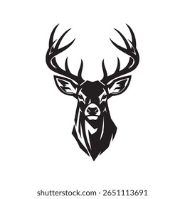 Deer Head Silhouette, Buck Head Vector, Deer Hunting Clipart, Black and White Deer, Antler Animal Illustration