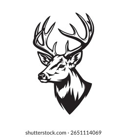 Deer Head Silhouette, Buck Head Vector, Deer Hunting Clipart, Black and White Deer, Antler Animal Illustration