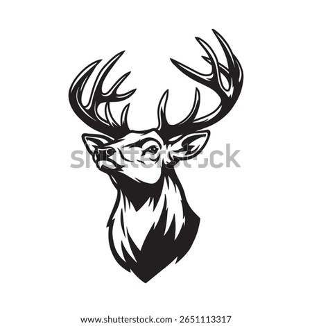 Deer Head Silhouette, Buck Head Vector, Deer Hunting Clipart, Black and White Deer, Antler Animal Illustration