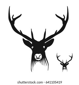 Deer Head Silhouette, Digital Wall Art, Vector Drawing, Various versions for Large Print and small Icon.