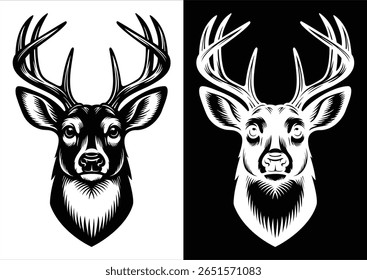 Deer Head Silhouette Facing Forward – Vector Illustration