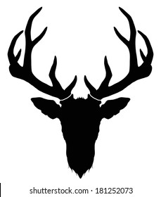 Deer head silhouette .Horns silhouette isolated on white