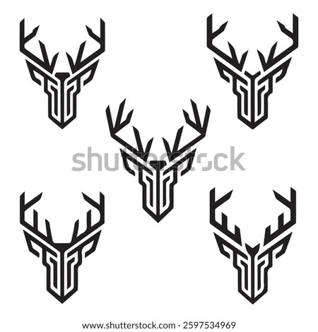  Deer head silhouette icon vector illustration. Set of Deer Head Logo Icons Bundle Silhouette Vector Illustration Dee, Stag, Reindeer, Elk with antlers - cut out vector deer head silhouette, icon, 