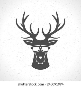 Deer head silhouette isolated on white background vintage vector design element illustration 