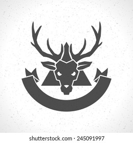 Deer head silhouette isolated on white background vintage vector design element illustration 