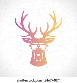 Deer head silhouette isolated on white background vintage vector design element illustration 
