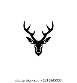 Deer Head silhouette Logo of reindeer face Clipart vector. Animal Horn symbol Deer antler icon, isolated on white background.