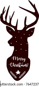 Deer head silhouette. Merry Christmas. Vector. Isolated.