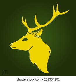 Deer head silhouette on green background. Vector Ilustration