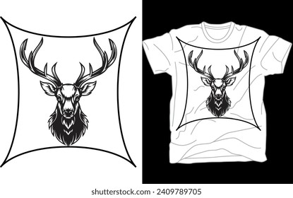 Deer Head Silhouette, Stag shape , , Deer with Antlers Face Clipart, Vector, T-Shirt, Logo cricut, Stag head
