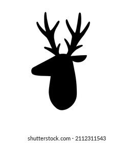 Silueta de la cabeza de ciervo. Reindeo estilizado con un sencillo estilo escandaloso. Ilustración vectorial en blanco y negro