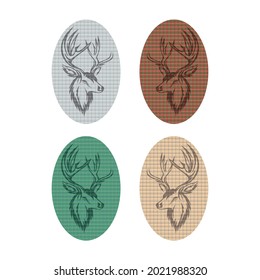 Deer Head Silhouette With Textile Texture Vector illustration. Deer Head Emblem With Plaid Pattern
