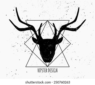 Deer head silhouette and triangle shapes in black and white.