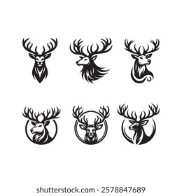 Deer Head Silhouette, Deer Head Vector Art, Deer Head Illustration, Deer Head Bundle.