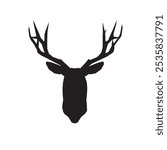 Deer head silhouette vector black. Buck, Deer, head Logo, Vector illustration design isolated on white background, Great for your Hunting Logo, Decal Stickers.