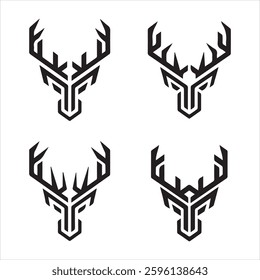 Deer head silhouette  vector icon illustration. Set of Deer Head Logo Icons Bundle Silhouette Vector Illustration.