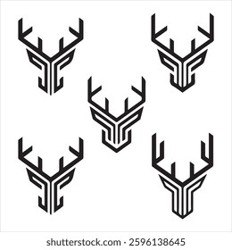 Deer head silhouette  vector icon illustration. Set of Deer Head Logo Icons Bundle Silhouette Vector Illustration.