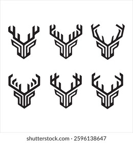 Deer head silhouette  vector icon illustration. Set of Deer Head Logo Icons Bundle Silhouette Vector Illustration.