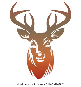 Deer Head Silhouette Vector Illustration. Colorful Deer Head Isolated On White Background. Deer Head Logo Template Idea