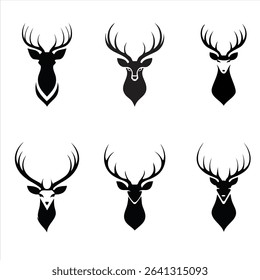 Deer Head Silhouette Vector Set – Modern Stag Logo Icons Collection