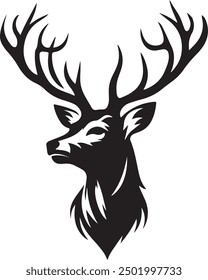 Deer head silhouette vector with white background