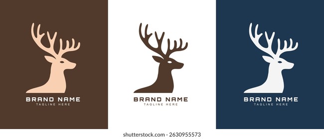 Deer Head Simple Logo Design Template. Wild Animal Logo, Deer Antlers Logo, for Logotype, Label, Badge, T-shirts and other Design.