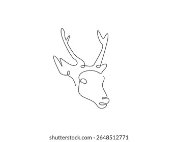 Deer head single outline illustration. Continuous line art drawing of reindeer head.