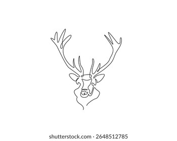 Ilustração de contorno único de cabeça de veado. Desenho em linha contínua da cabeça de rena.