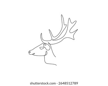 Deer head single outline illustration. Continuous line art drawing of reindeer head.