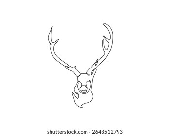 Ilustração de contorno único de cabeça de veado. Desenho em linha contínua da cabeça de rena.