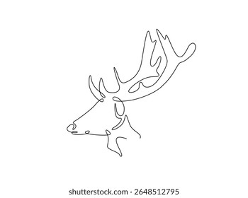 Ilustração de contorno único de cabeça de veado. Desenho em linha contínua da cabeça de rena.